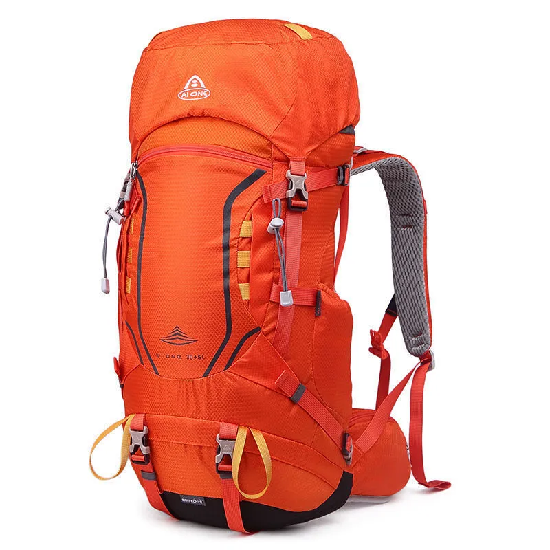 Large capacity hiking backpack 35+5L in dark green, tear-resistant nylon, ultralight mesh frame