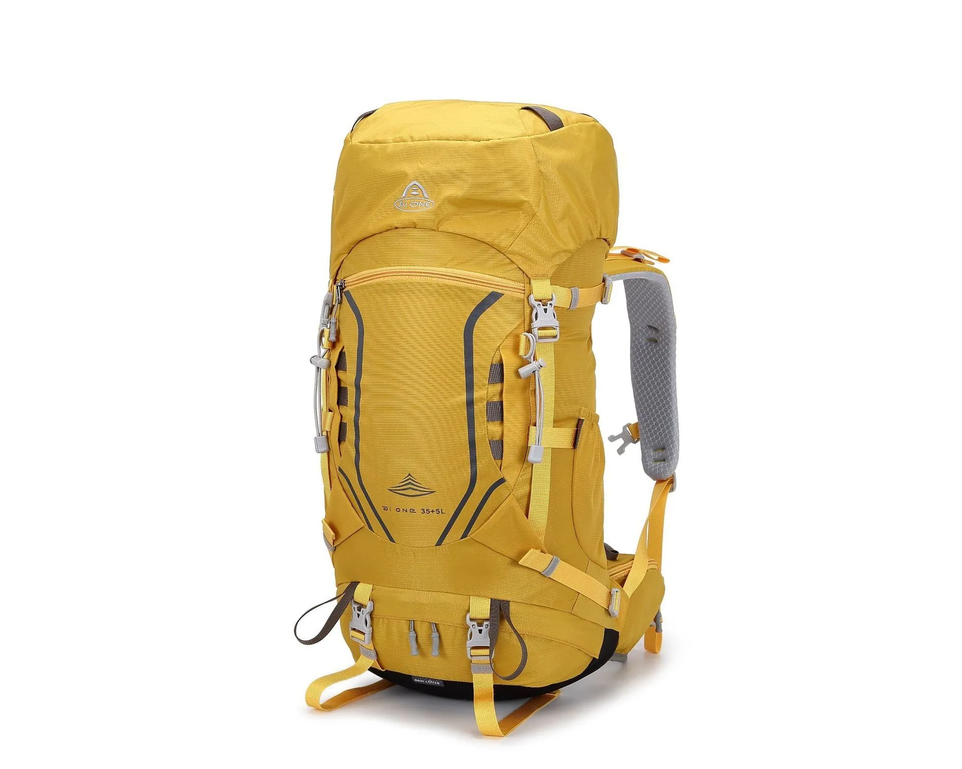 Large capacity hiking backpack 35+5L in dark green, tear-resistant nylon, ultralight mesh frame