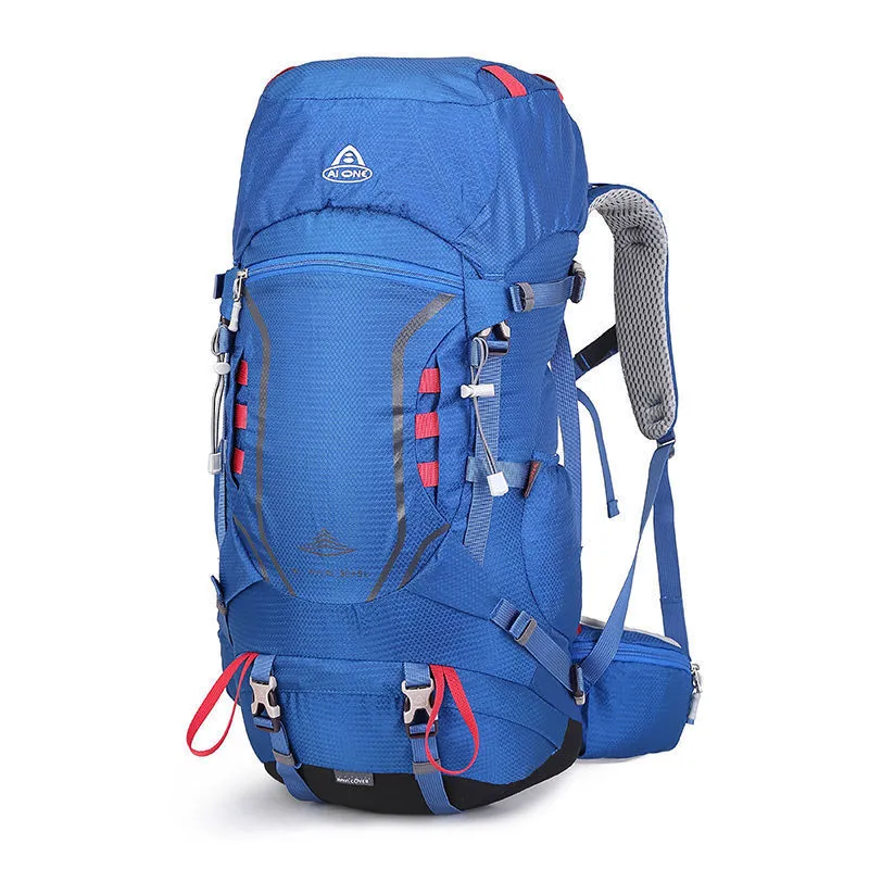 Large capacity hiking backpack 35+5L in dark green, tear-resistant nylon, ultralight mesh frame