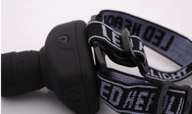 Outdoor 3W LED strong head light in black with adjustable telescopic lens and braided headband
