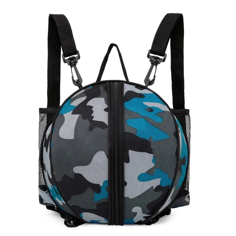 Oxford cloth basketball bag with 9L capacity in black or camouflage featuring one-shoulder and two-shoulder straps
