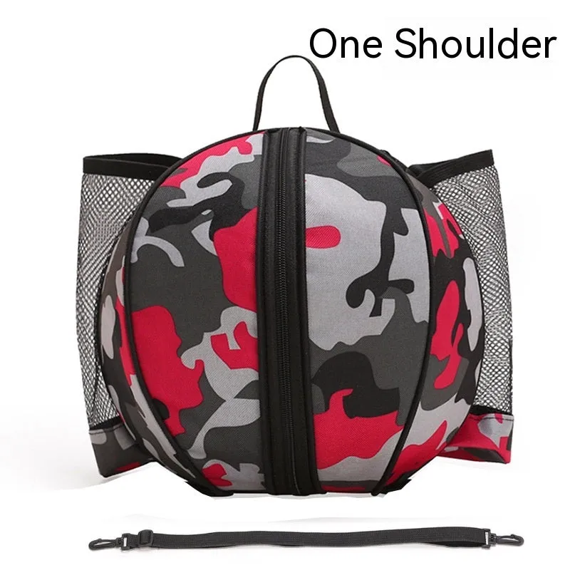 Oxford cloth basketball bag with 9L capacity in black or camouflage featuring one-shoulder and two-shoulder straps