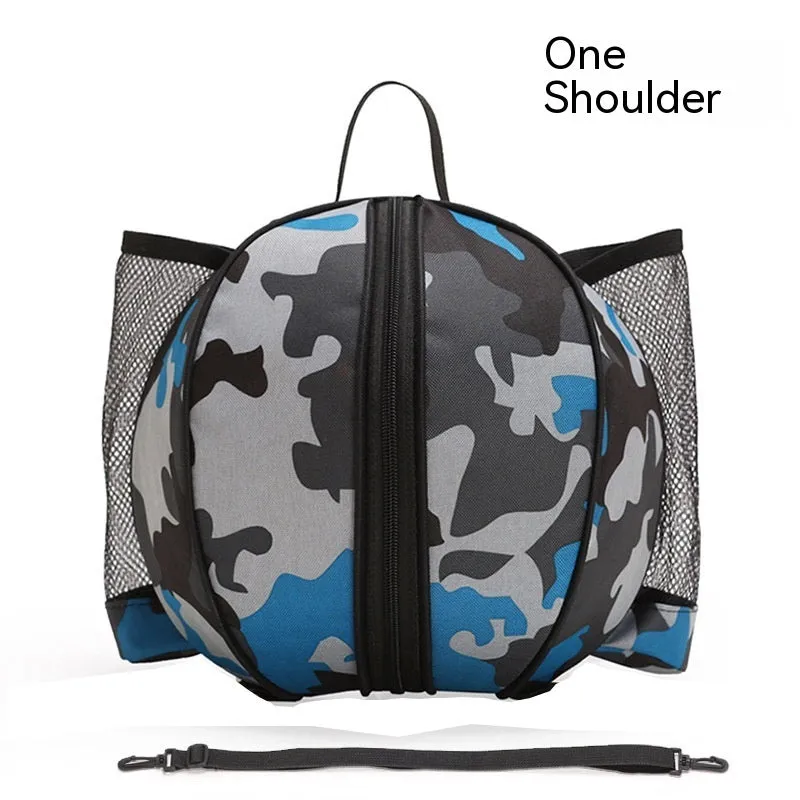 Oxford cloth basketball bag with 9L capacity in black or camouflage featuring one-shoulder and two-shoulder straps