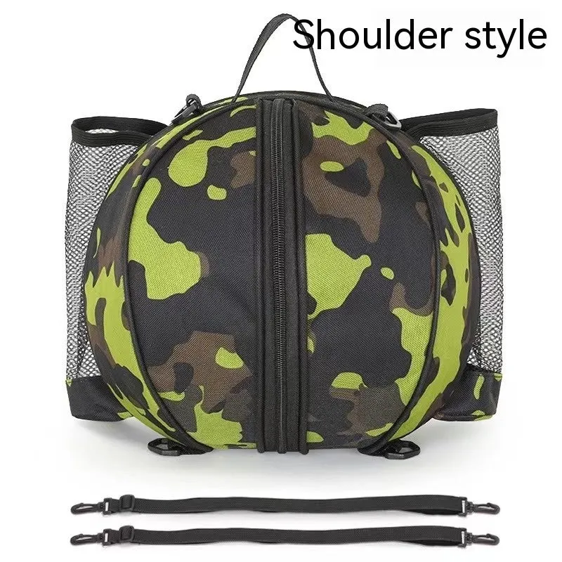 Oxford cloth basketball bag with 9L capacity in black or camouflage featuring one-shoulder and two-shoulder straps