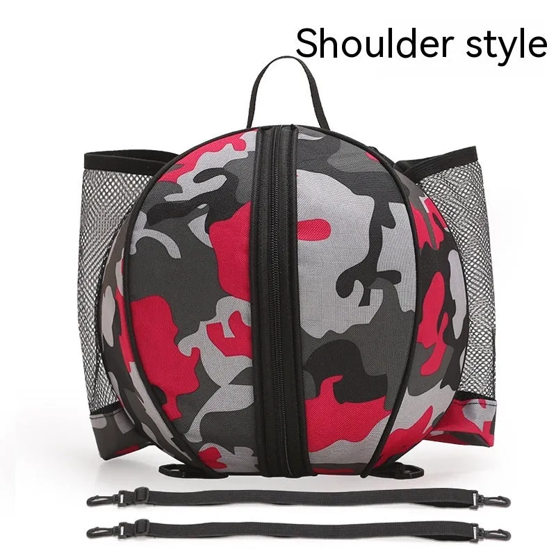 Oxford cloth basketball bag with 9L capacity in black or camouflage featuring one-shoulder and two-shoulder straps