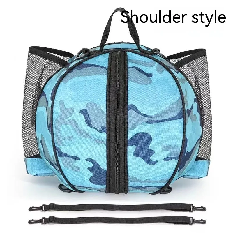 Oxford cloth basketball bag with 9L capacity in black or camouflage featuring one-shoulder and two-shoulder straps