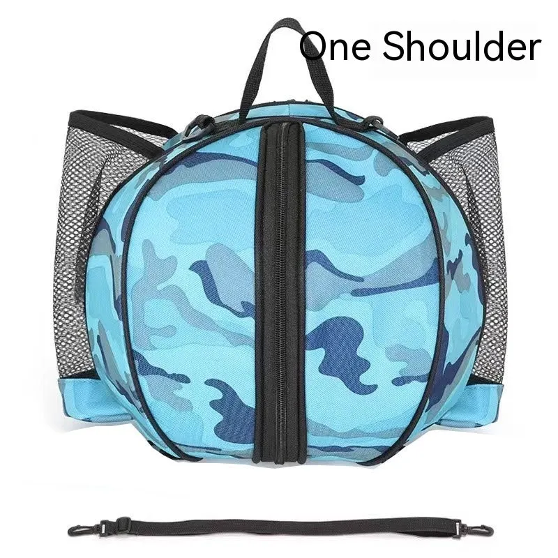Oxford cloth basketball bag with 9L capacity in black or camouflage featuring one-shoulder and two-shoulder straps