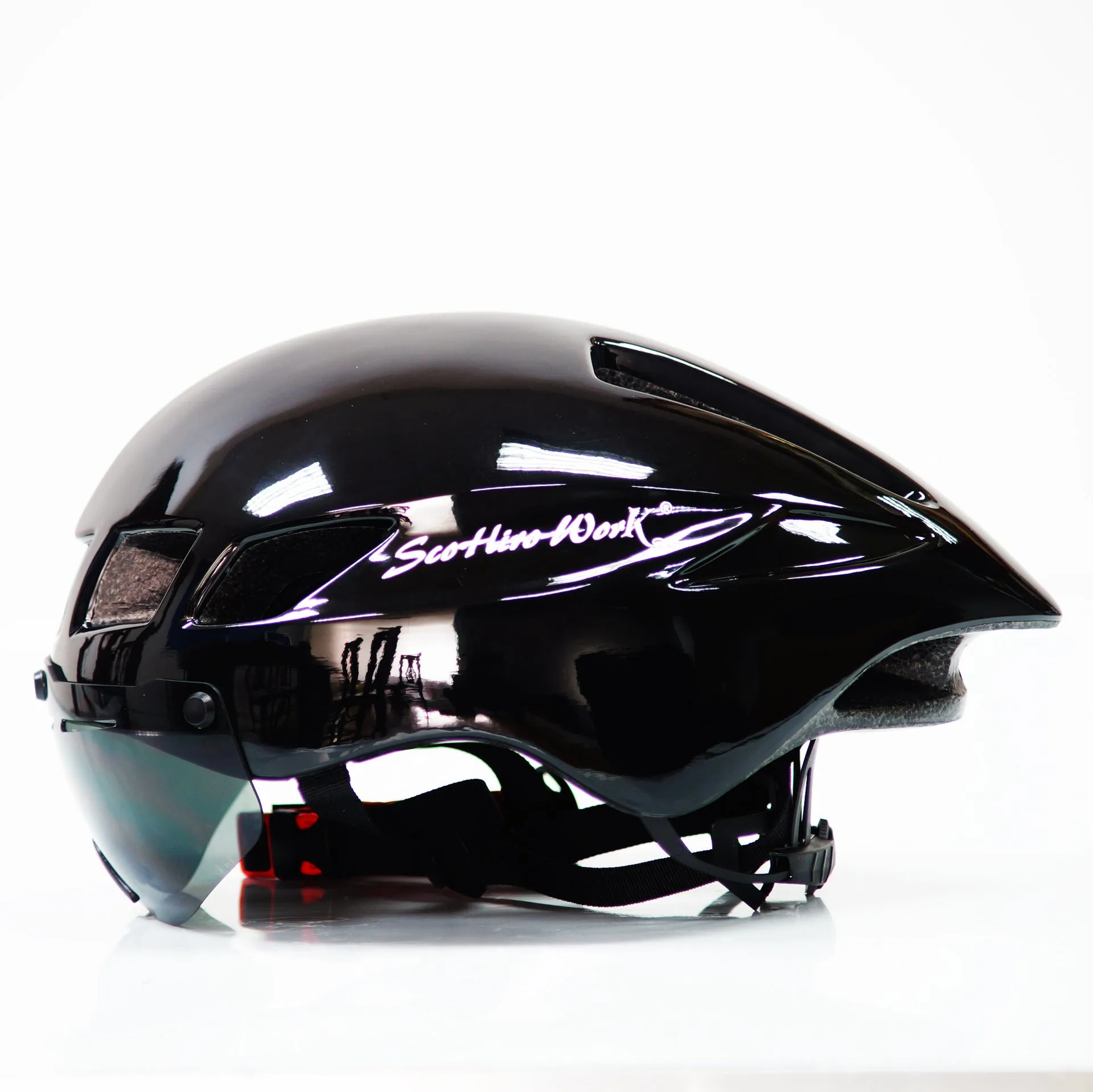 Scorpio TT-3 cycling helmet in shiny black and white, PC+EPS adult bicycle helmet free size 57-61 cm