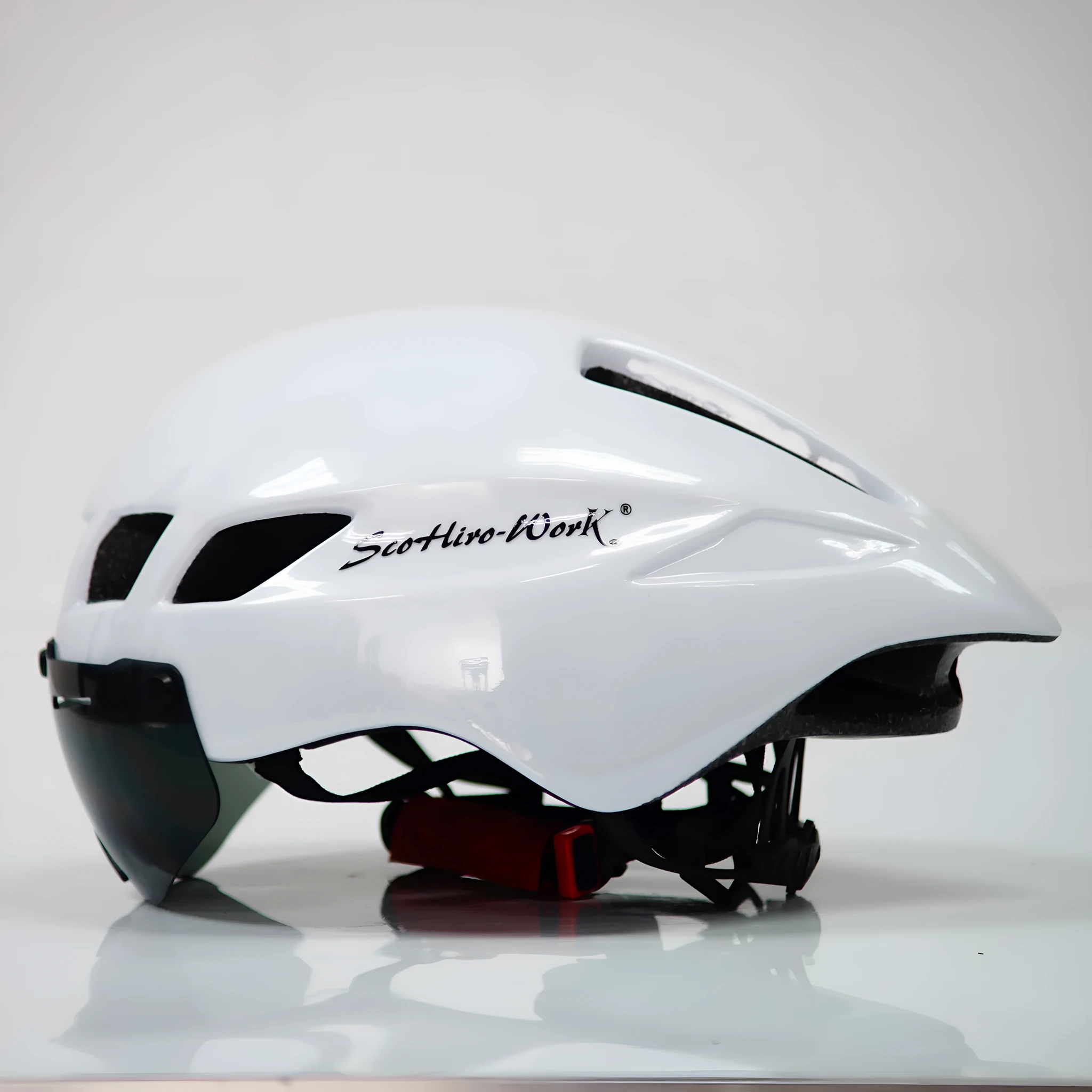 Scorpio TT-3 cycling helmet in shiny black and white, PC+EPS adult bicycle helmet free size 57-61 cm