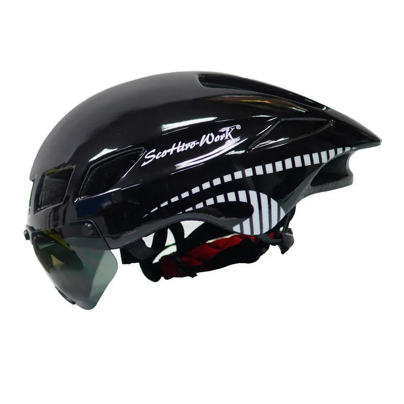 Scorpio TT-3 cycling helmet in shiny black and white, PC+EPS adult bicycle helmet free size 57-61 cm