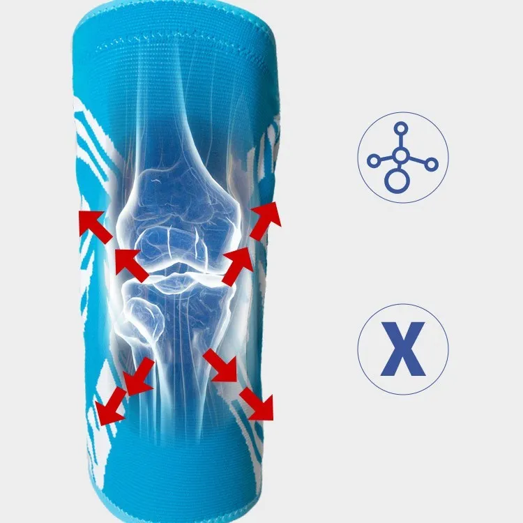 Men's black pressurised basketball knee pad made of nylon, shown on a knee.