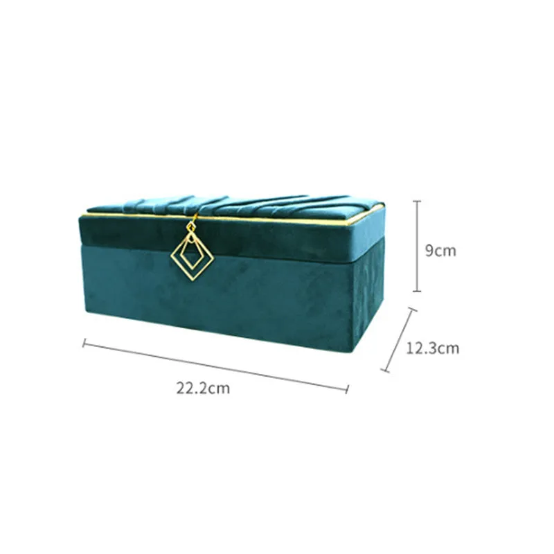 Blue plastic jewellery box with gold flannel interior for desktop storage