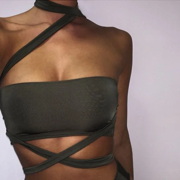 Women's cotton blend two-piece open-back swimsuit in solid colour, quick drying, available in white orange army green sizes S to XL