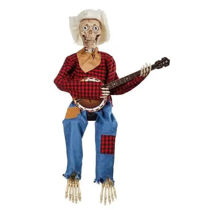 Halloween banjo skeleton decoration plastic skull pattern red classic