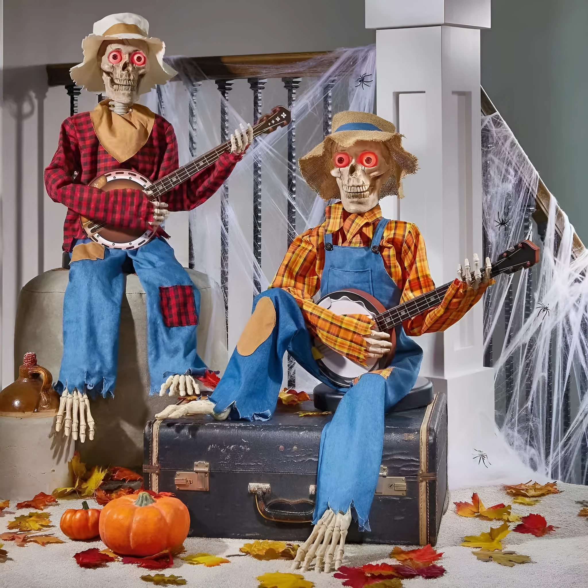 Halloween banjo skeleton decoration plastic skull pattern red classic