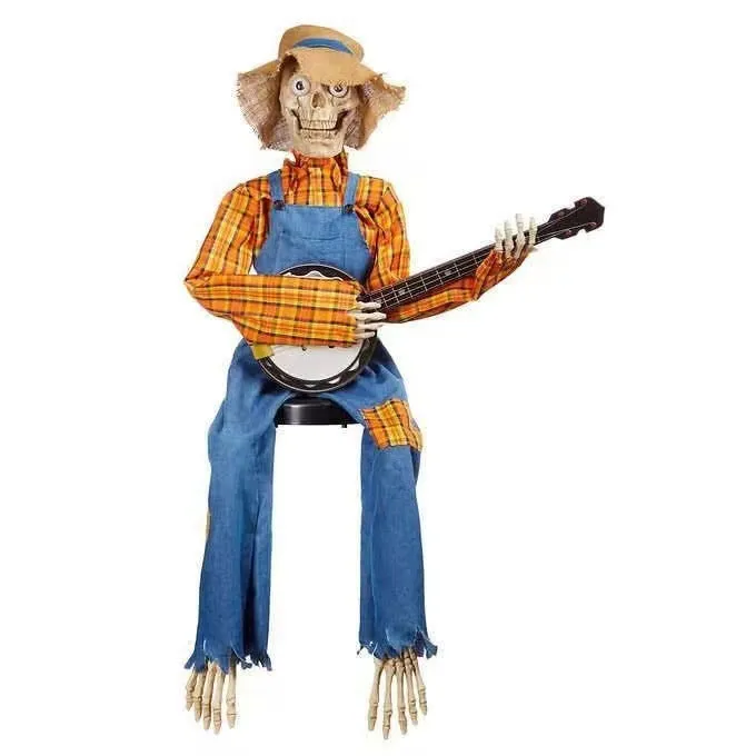 Halloween banjo skeleton decoration plastic skull pattern red classic