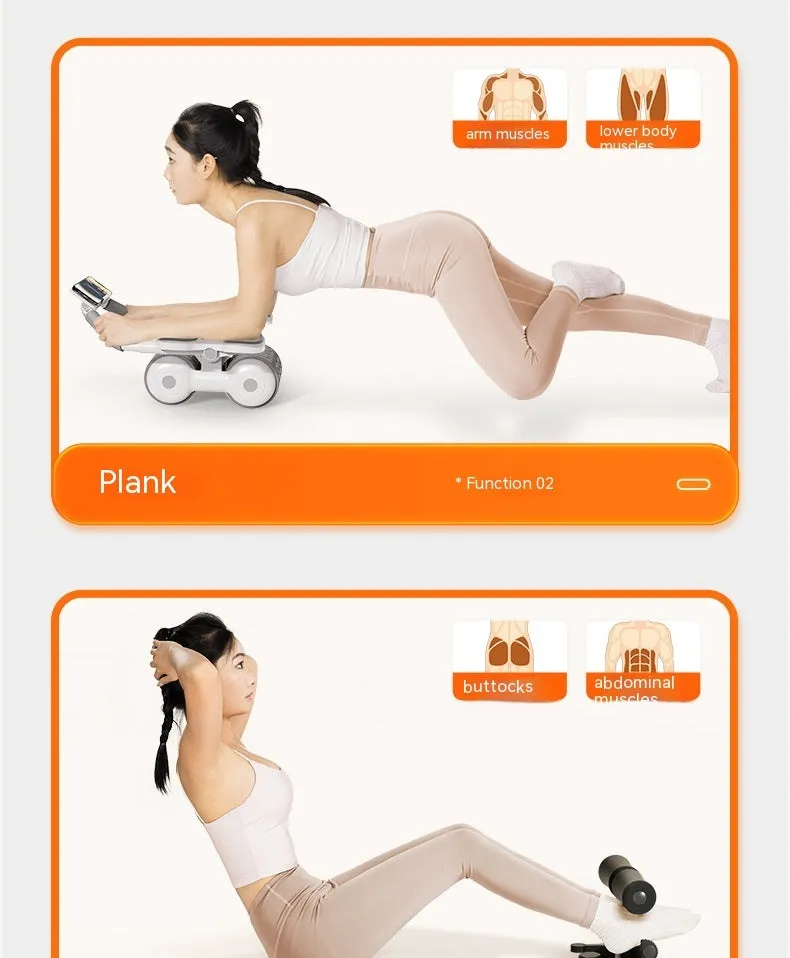 White abdominal exercise roller with LED display screen for timing and calorie counting