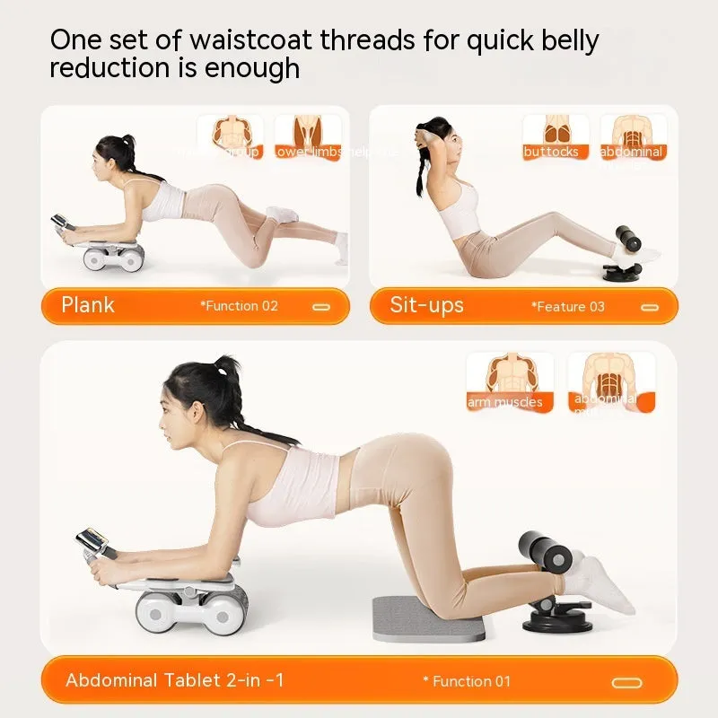 White abdominal exercise roller with LED display screen for timing and calorie counting