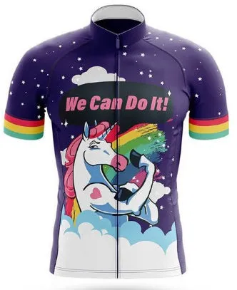 Short-sleeved bib cycling suit for men and women with moisture-wicking fabric, black and blue colour, shown on bicycle