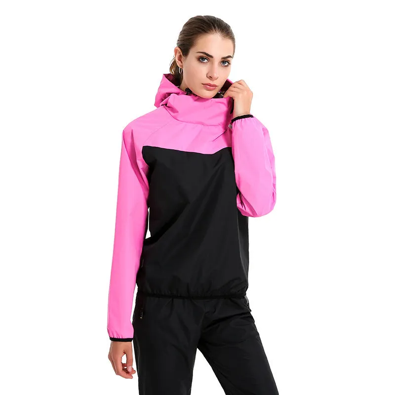 Women's polyester sports suit with black top and tights for running and gym
