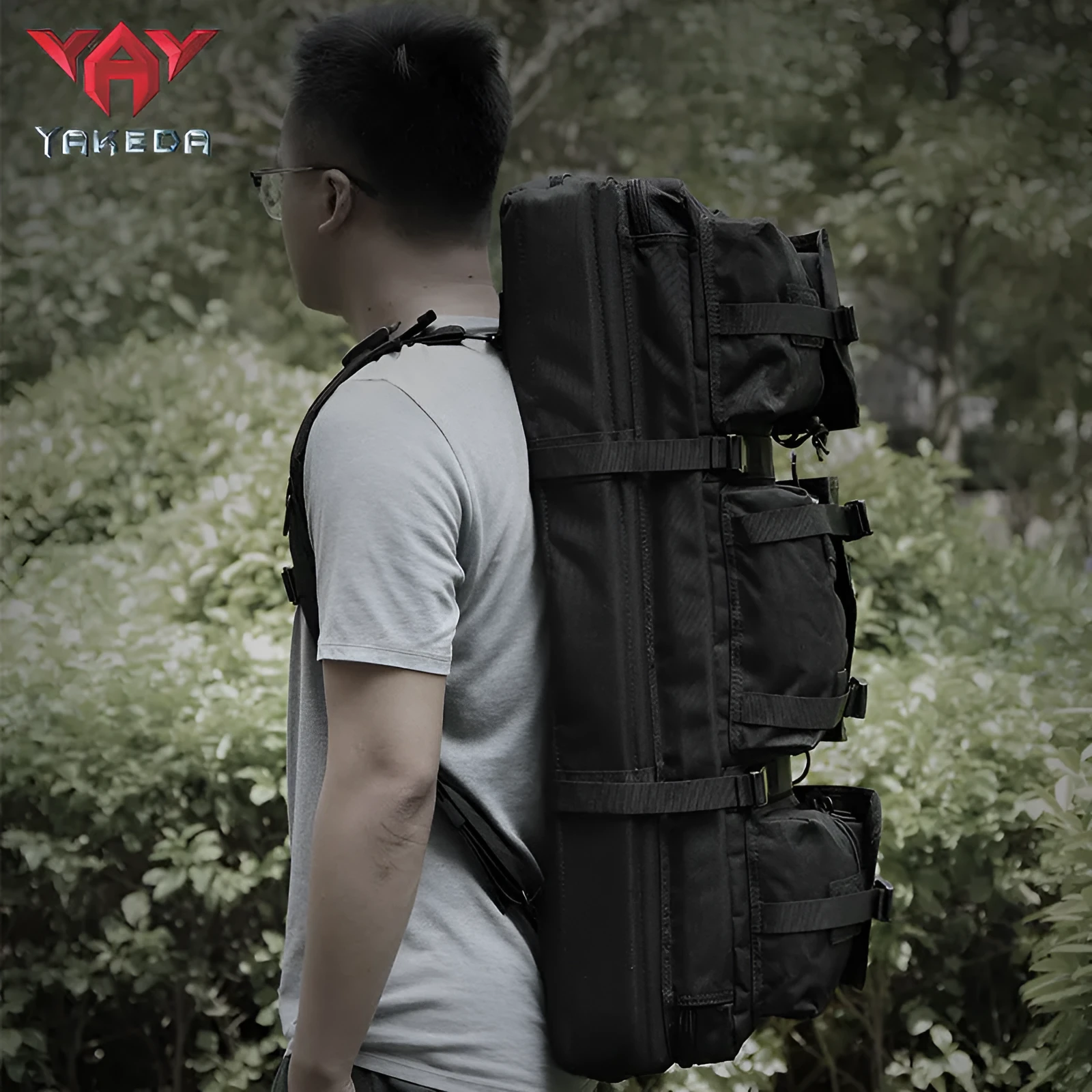 28-inch tactical outdoor fishing bag in black CP camouflage made from polyester