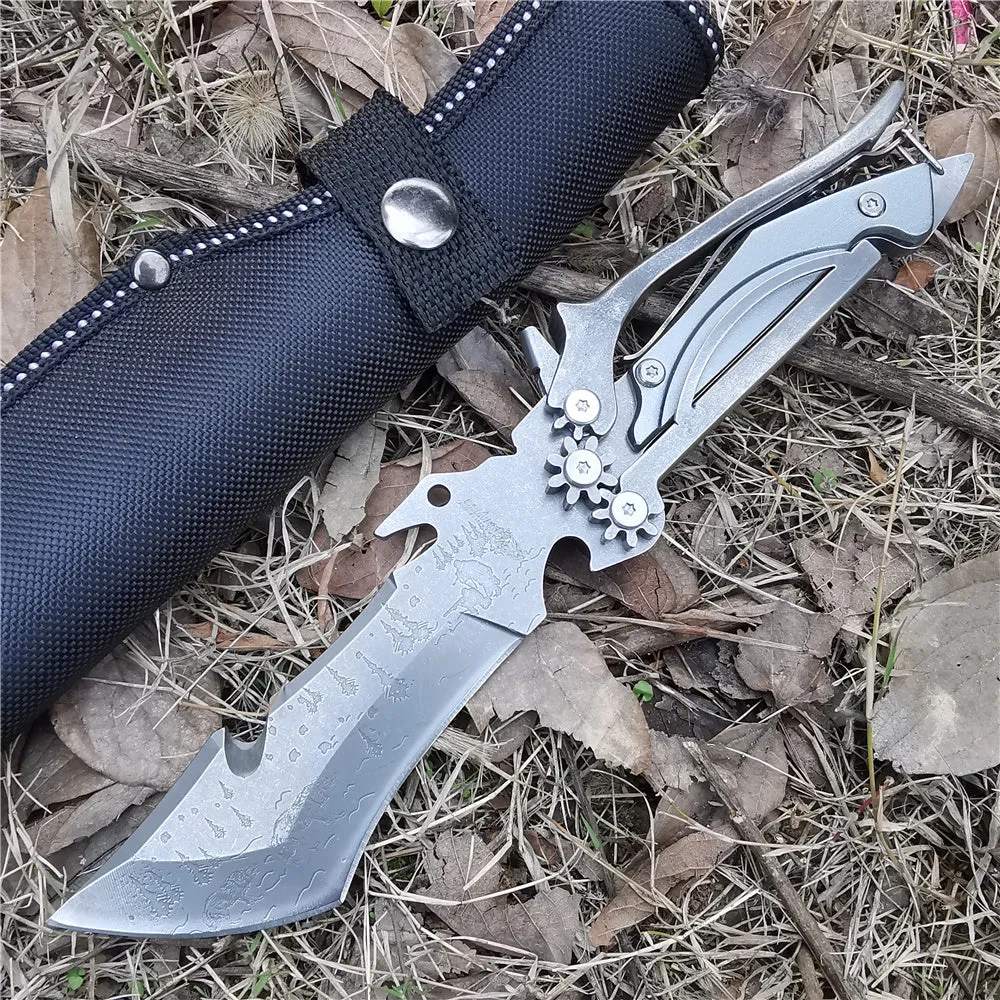 Outdoor camping knife with 96mm 8CR13MOV blade in Khaki colour, straight knife for meat cutting