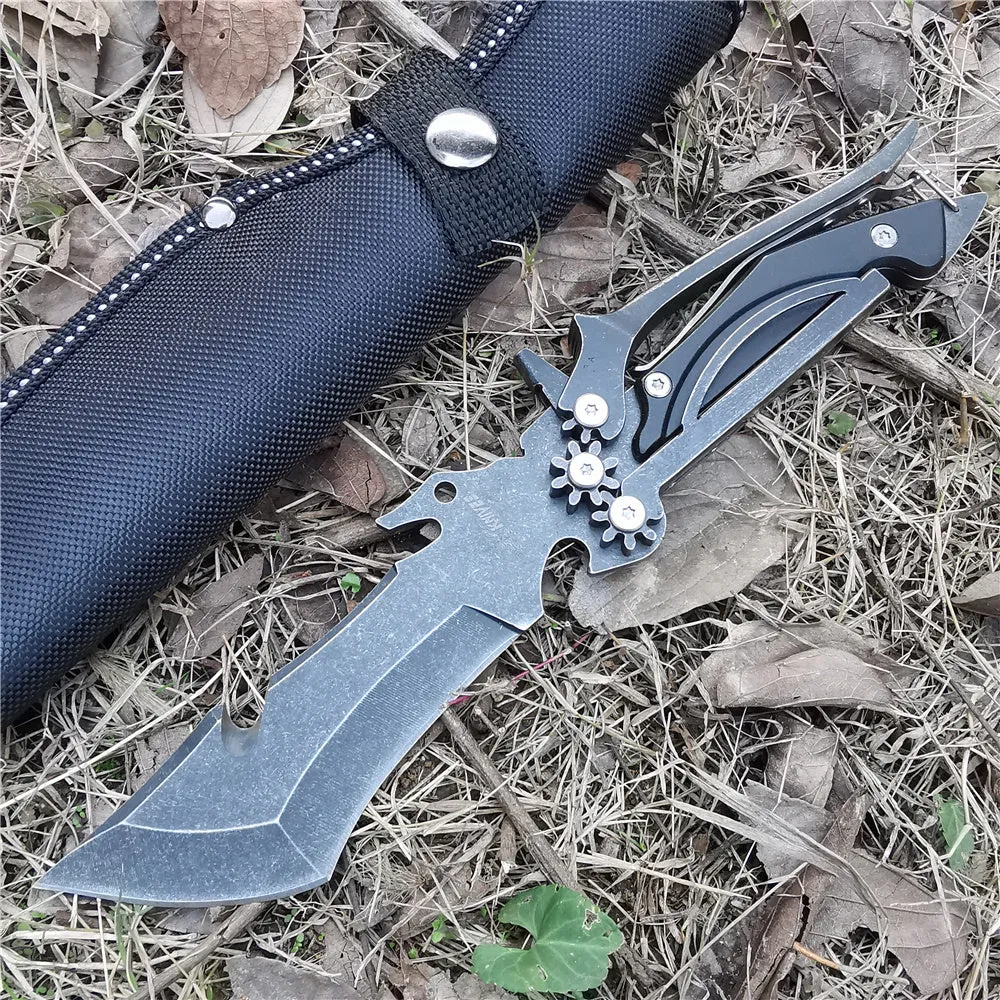 Outdoor camping knife with 96mm 8CR13MOV blade in Khaki colour, straight knife for meat cutting