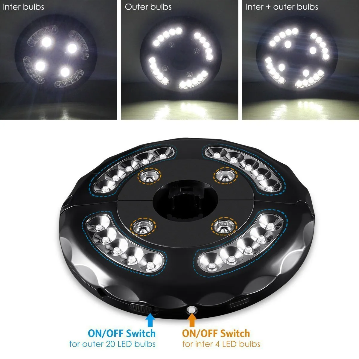 Black detachable Roman umbrella camping tent light with high brightness LED