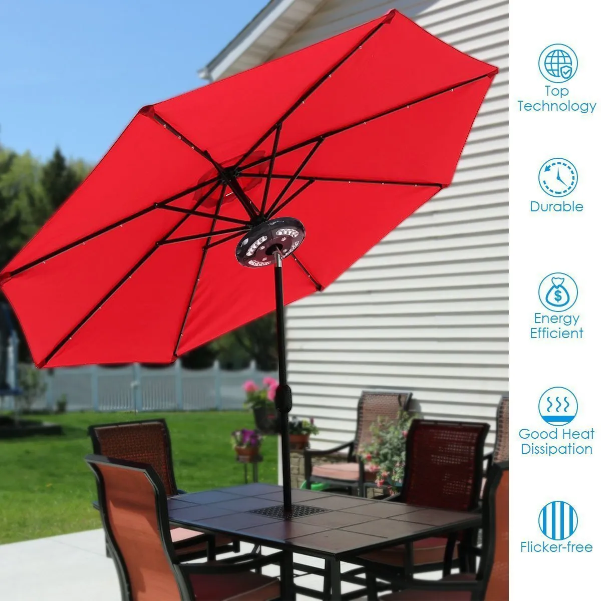 Black detachable Roman umbrella camping tent light with high brightness LED