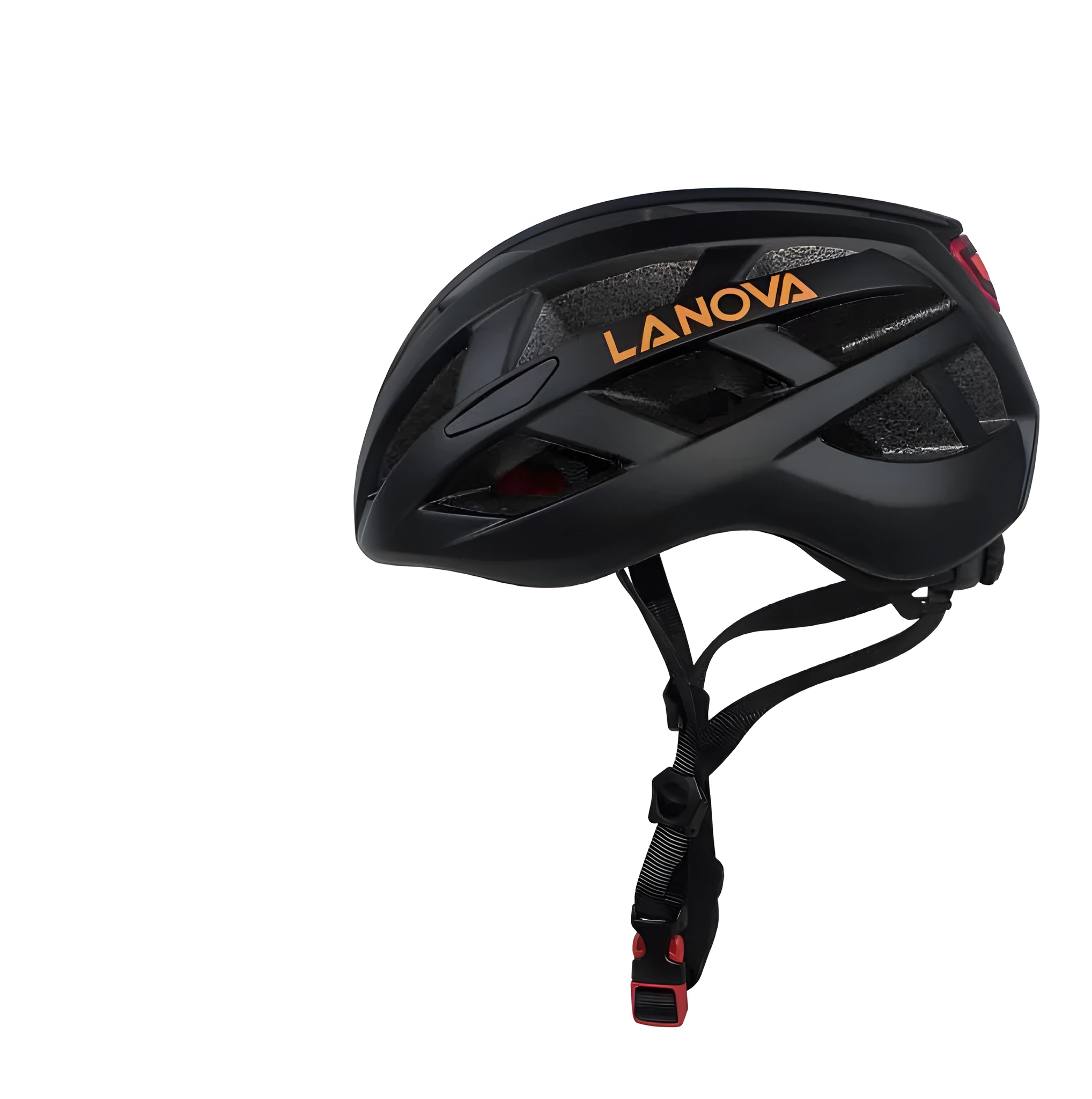 Unisex one-piece bicycle helmet with warning light, PC EPS construction, 23 air vents, matte black finish