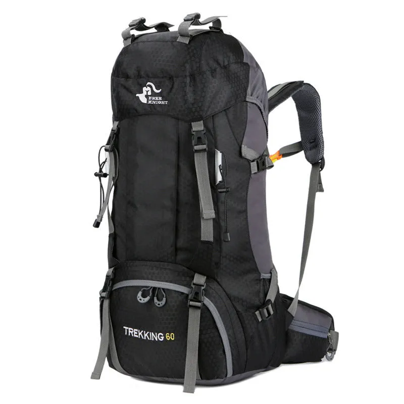 60L waterproof outdoor shoulder bag in black, polyester material, with shoulder straps and spacious main compartment