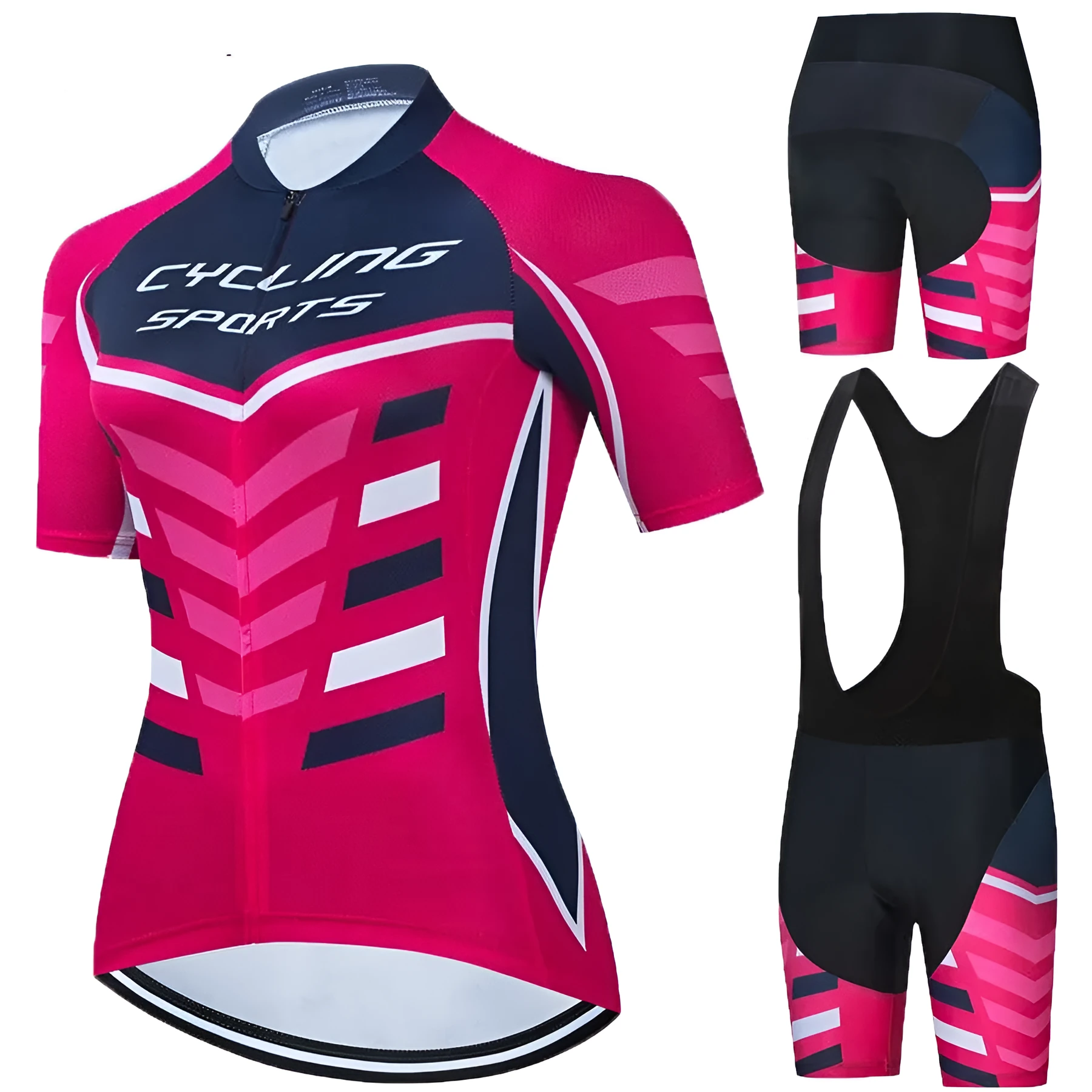 Short-sleeved cycling jersey top in rose red with mesh Lycra hexagonal grid fabric