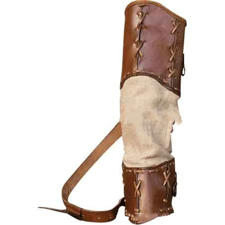 Warrior hand woven PU skin spliced quiver in brown with stitching pattern for archery