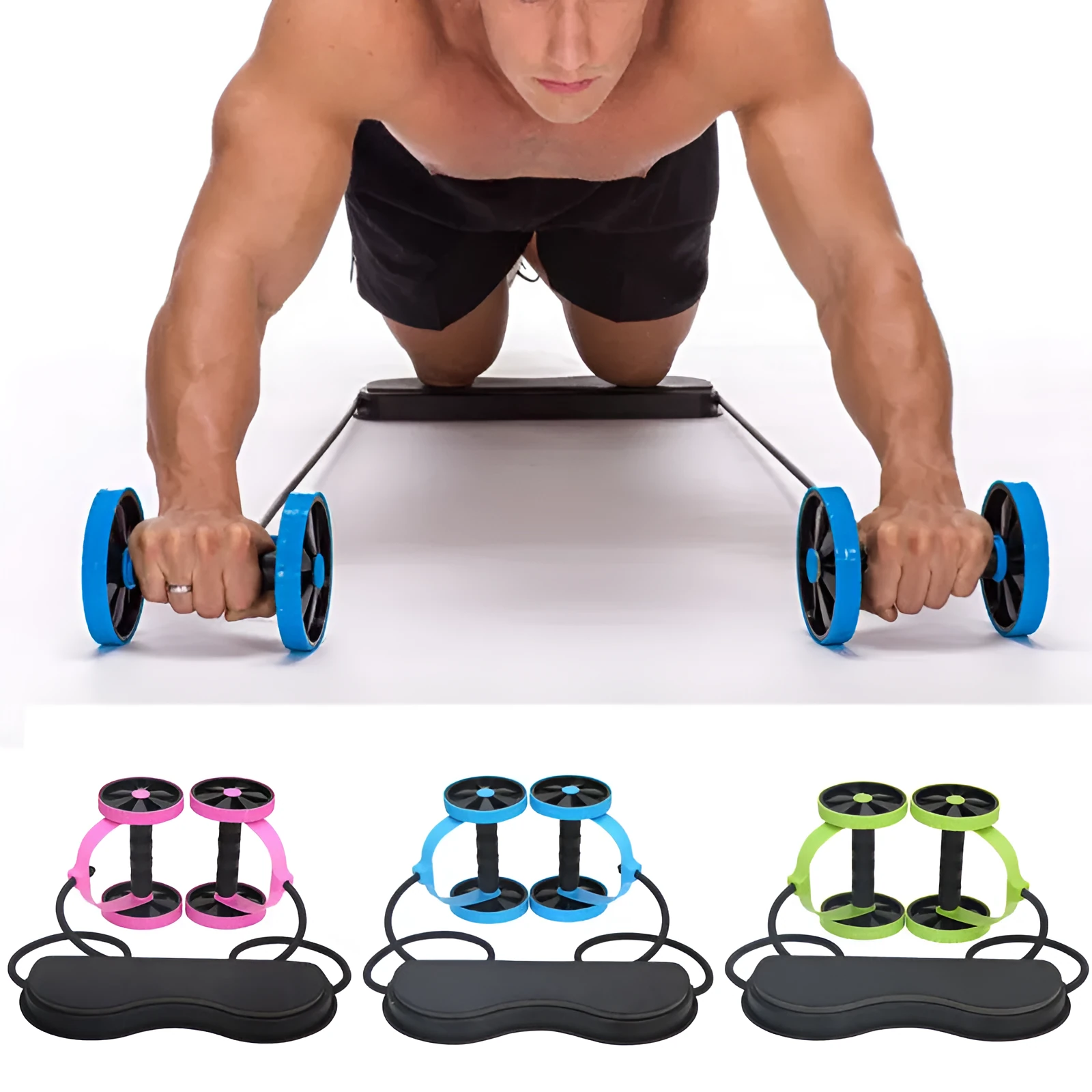 Revoflex Xtreme pink multifunctional abdominal wheel with 12cm diameter on a flat surface