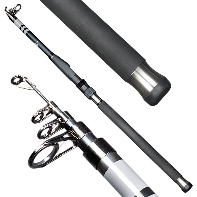 Black stainless steel retractable carbon sea rod in 2.4m to 3.6m lengths