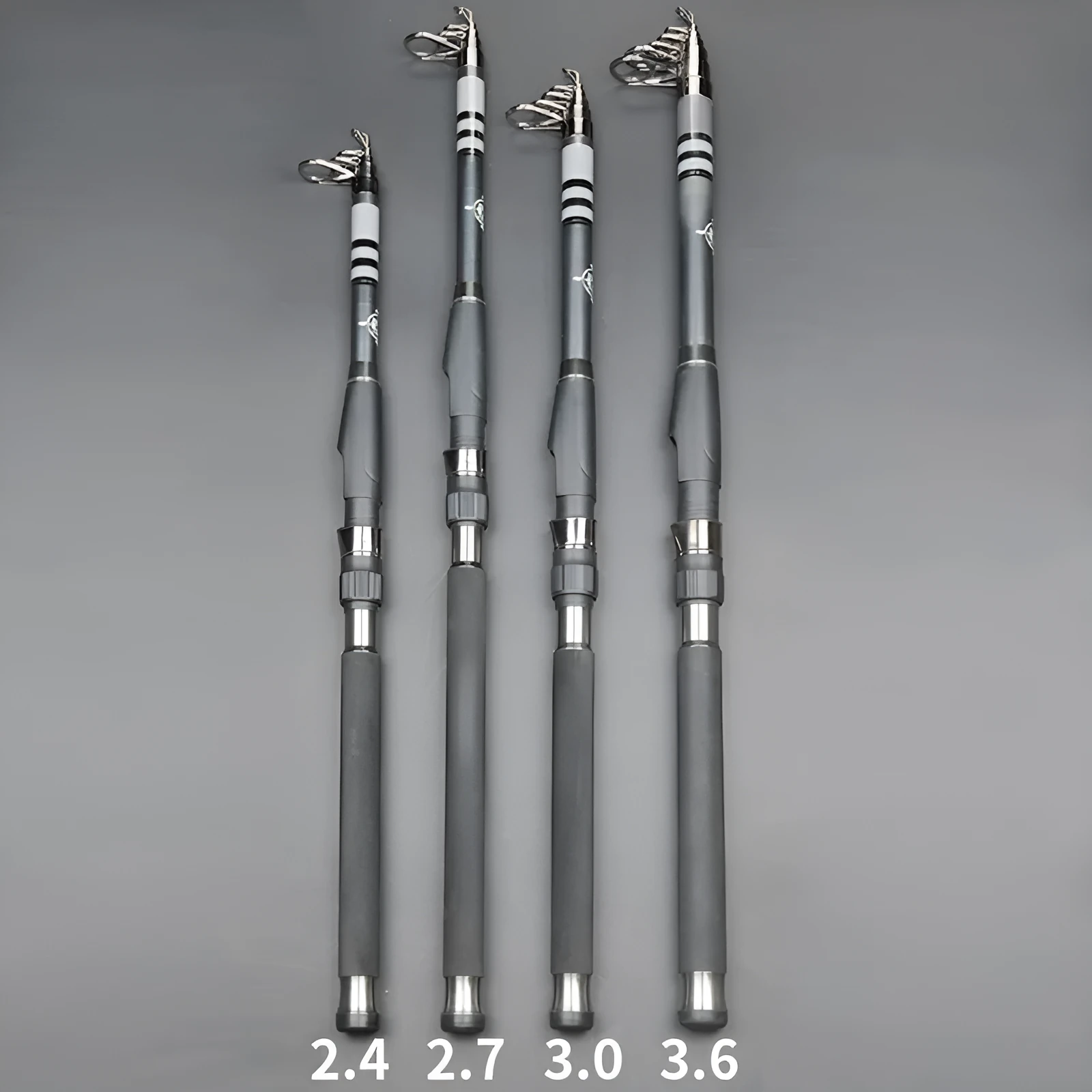 Black stainless steel retractable carbon sea rod in 2.4m to 3.6m lengths