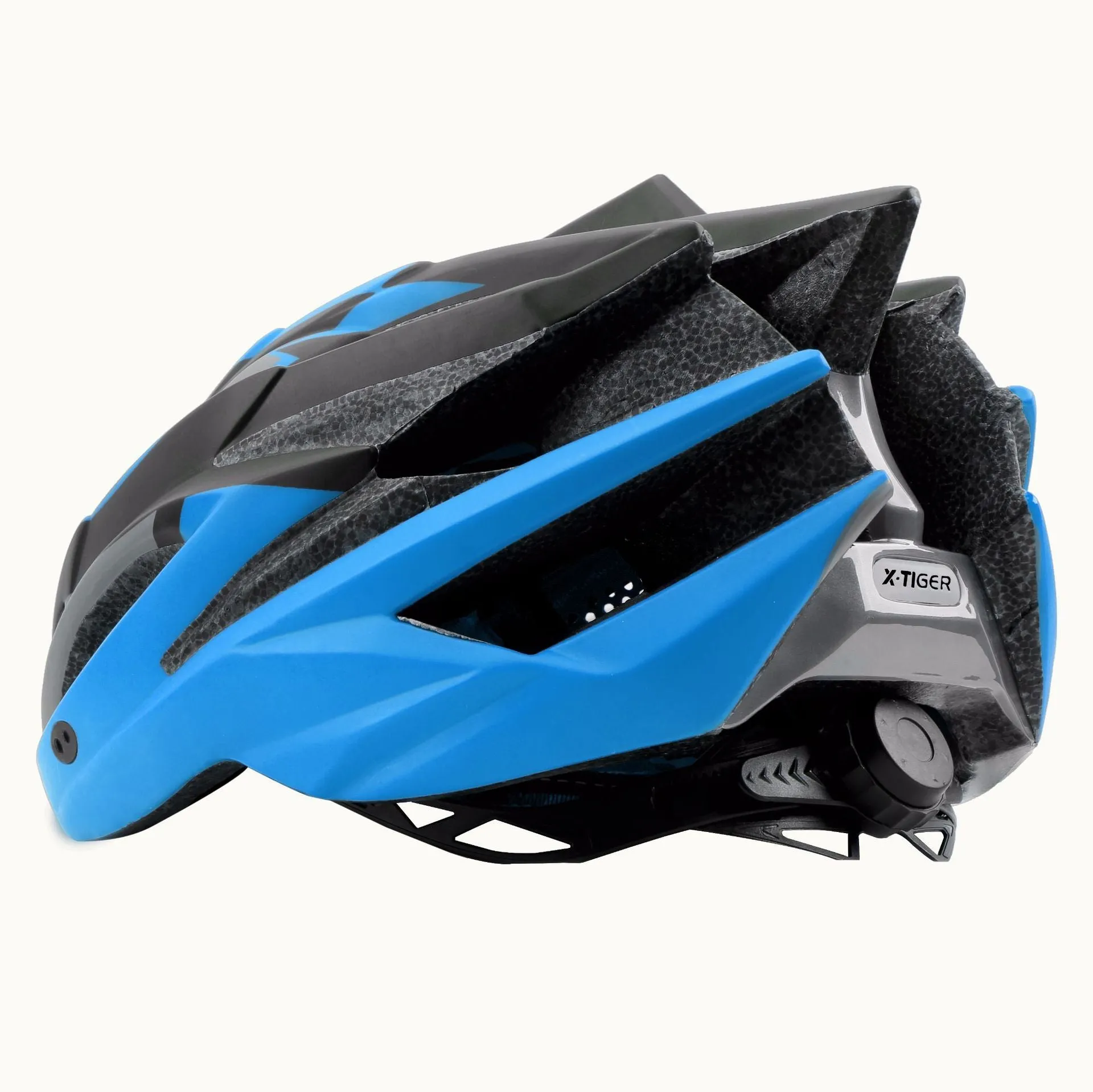 Outdoor riding helmet bicycle helmet EPS one size fits all black blue colour front view