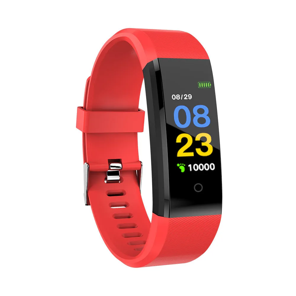 Screen Smart Wristband 115plus fitness tracker with colour LED touch screen on wrist showing heart rate