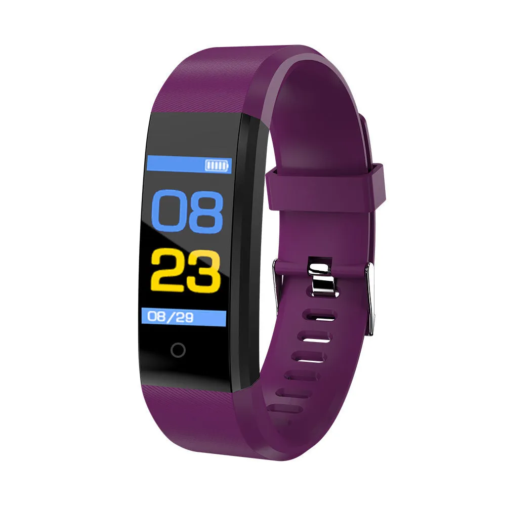 Screen Smart Wristband 115plus fitness tracker with colour LED touch screen on wrist showing heart rate