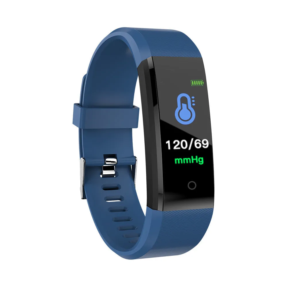 Screen Smart Wristband 115plus fitness tracker with colour LED touch screen on wrist showing heart rate