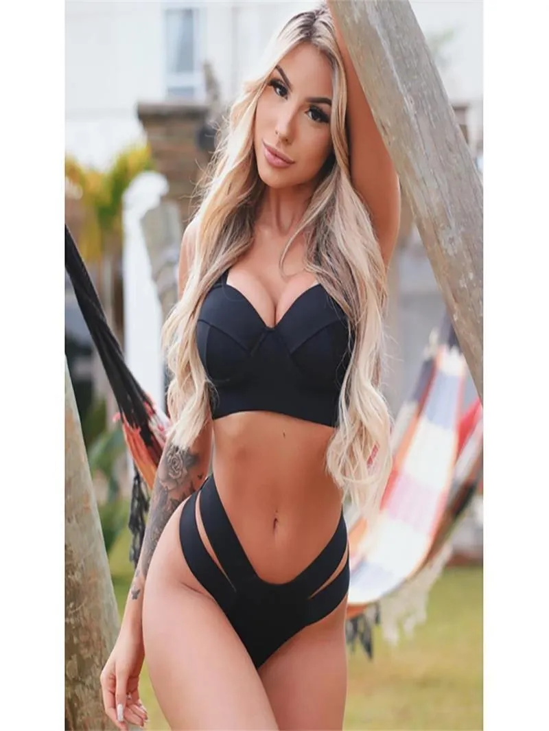 Women's contrast colour bikini swimsuit with steel bracket push-up board in nylon fabric