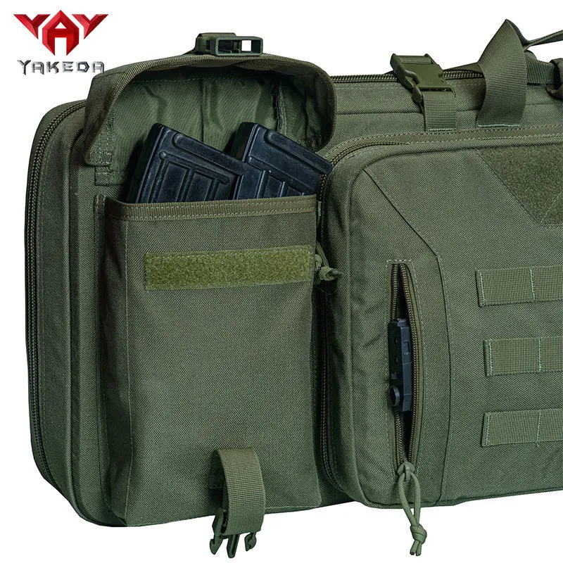 Large capacity waterproof sea fishing bag with double layers for rods and reels in black, 42 inch size