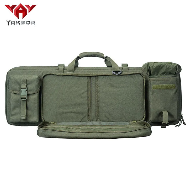 Large capacity waterproof sea fishing bag with double layers for rods and reels in black, 42 inch size
