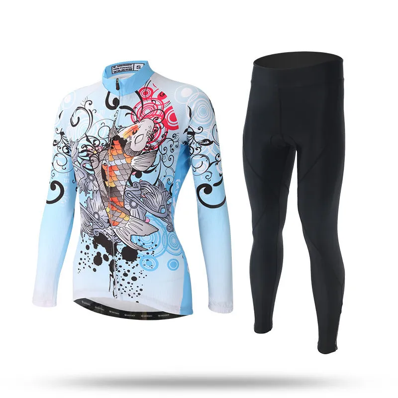 Women's long sleeve cycling jersey in blue wisp colour, 100% polyester mesh fabric, sport close cut