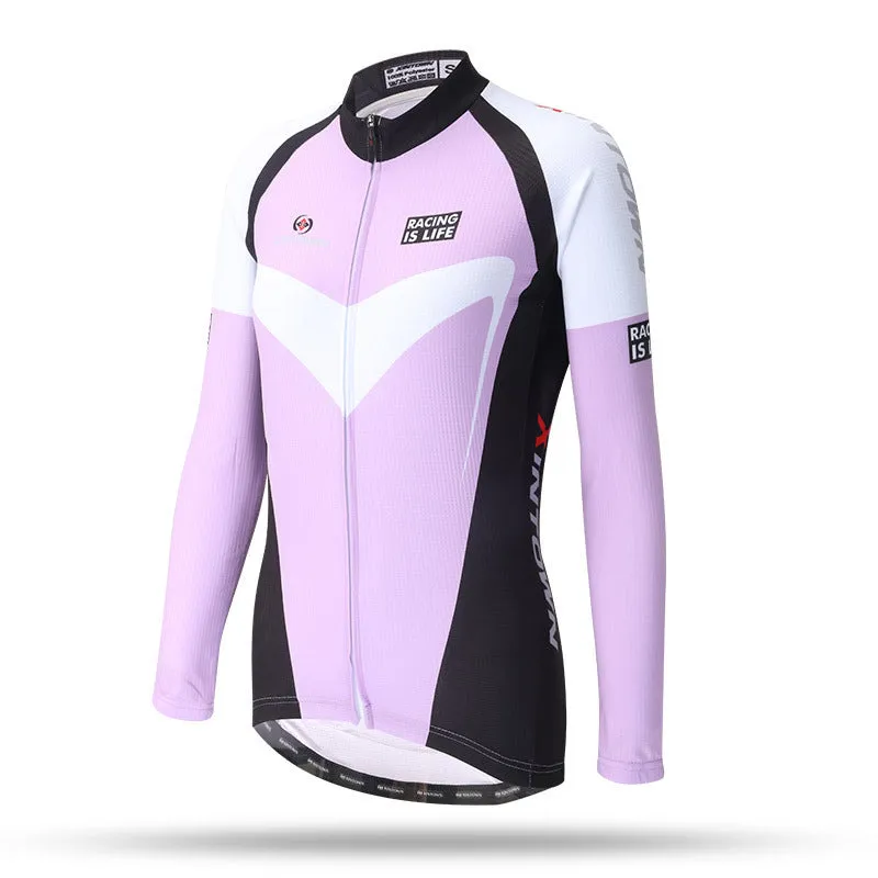 Women's long sleeve cycling jersey in blue wisp colour, 100% polyester mesh fabric, sport close cut