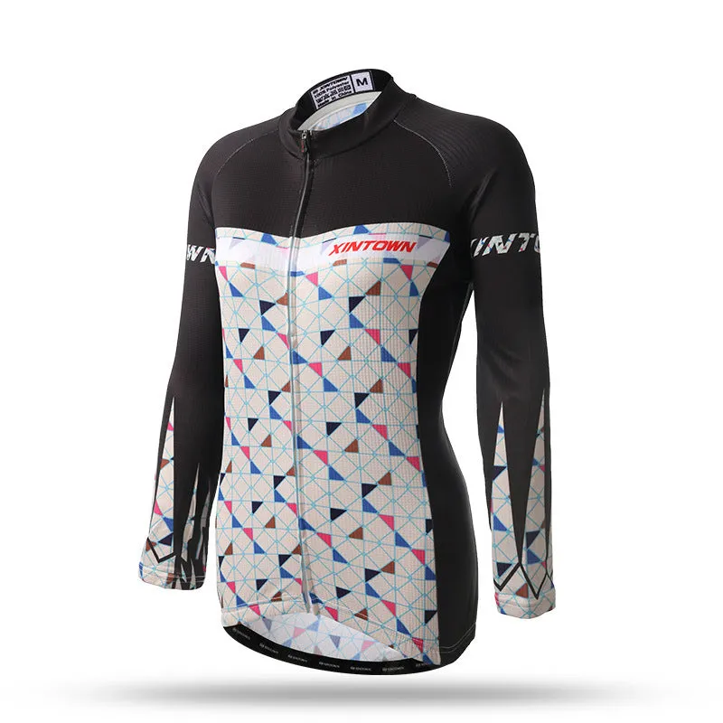 Women's long sleeve cycling jersey in blue wisp colour, 100% polyester mesh fabric, sport close cut