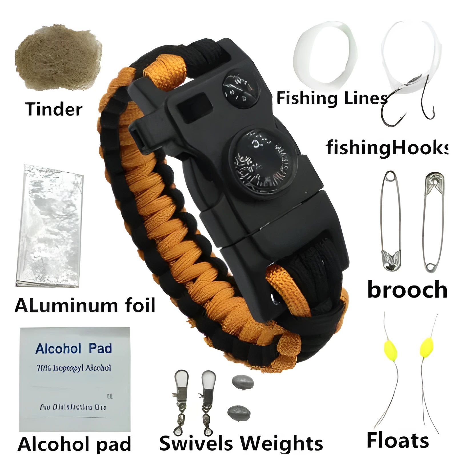 Outdoor umbrella rope SOS emergency kit with camouflage bracelet and 20-metre 550 ropes for camping and hiking