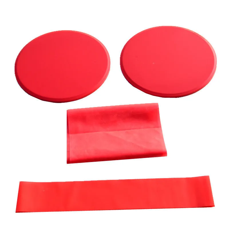 Yoga fitness three-piece set with sliding discs, tension band, and resistance ring in multiple colours