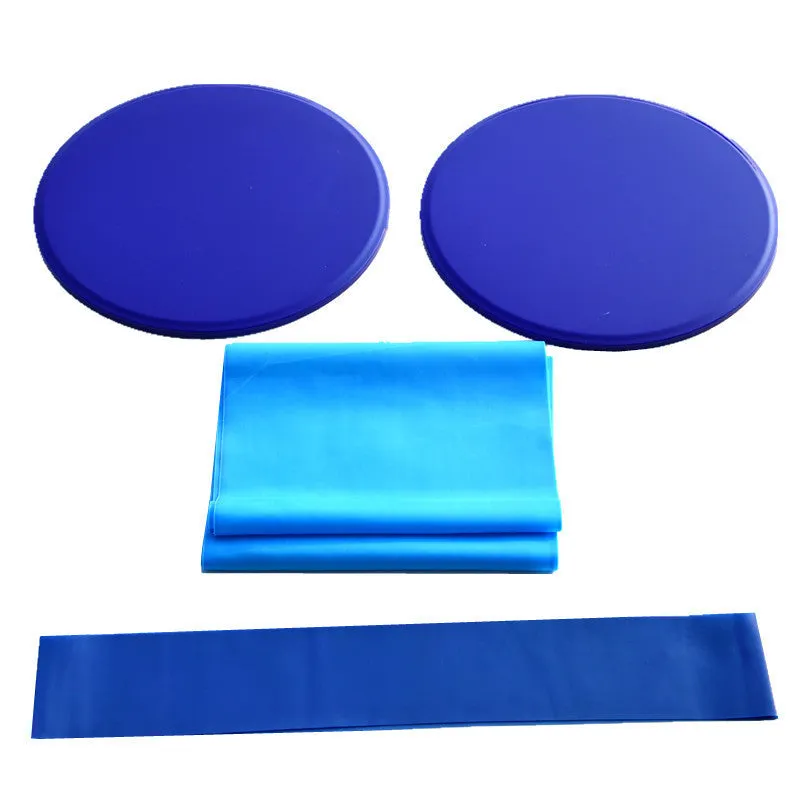 Yoga fitness three-piece set with sliding discs, tension band, and resistance ring in multiple colours