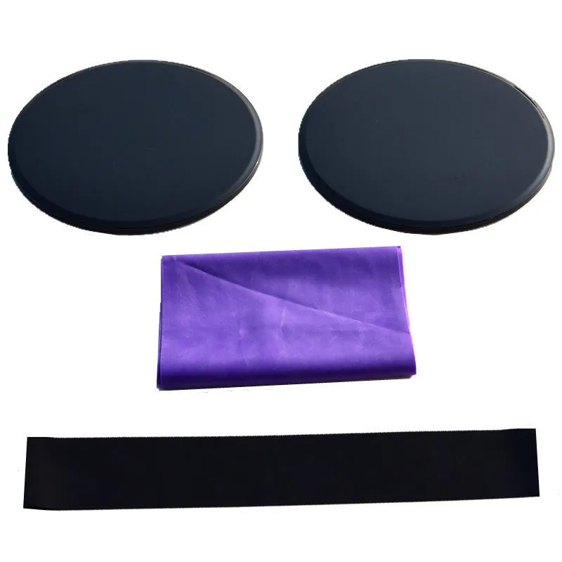 Yoga fitness three-piece set with sliding discs, tension band, and resistance ring in multiple colours